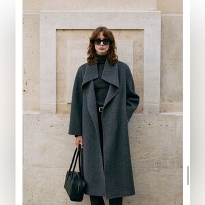 LAMEREI High Neck Long Handmade Coat Grey Wool & Cashmere
